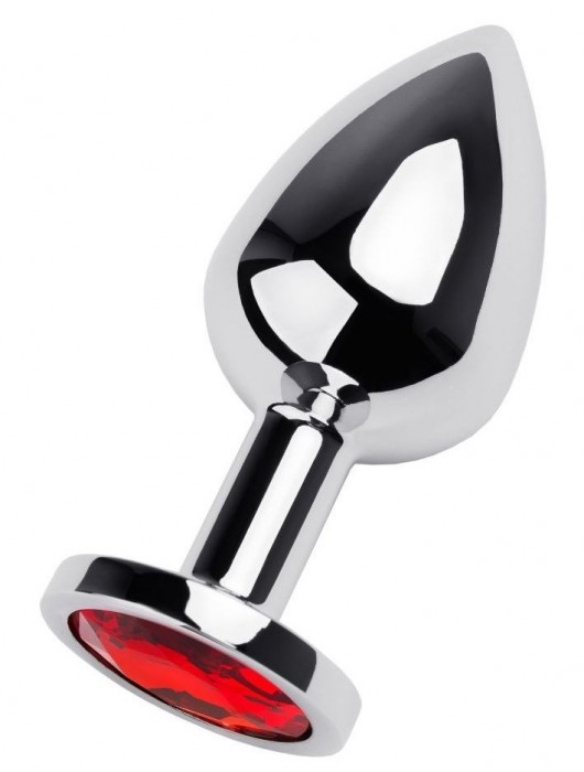 Серебристая коническая анальная пробка с красным кристаллом - 8 см. - ToyFa - купить с доставкой в Долгопрудном