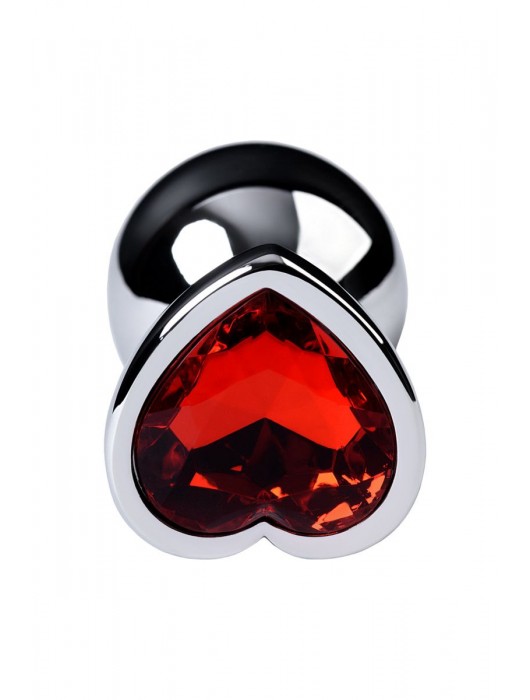 Серебристая коническая анальная пробка с красным кристаллом-сердечком - 7 см. - ToyFa - купить с доставкой в Долгопрудном