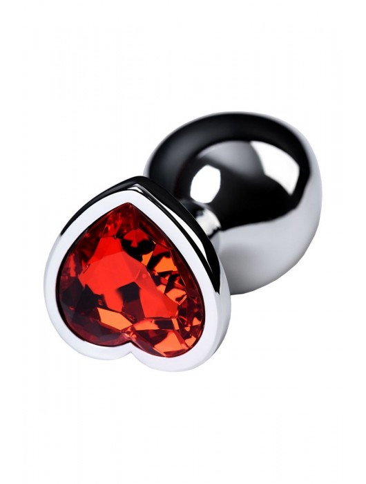 Серебристая коническая анальная пробка с красным кристаллом-сердечком - 7 см. - ToyFa - купить с доставкой в Долгопрудном