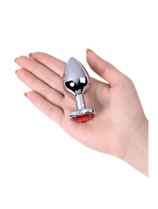 Серебристая коническая анальная пробка с красным кристаллом-сердечком - 7 см. - ToyFa - купить с доставкой в Долгопрудном