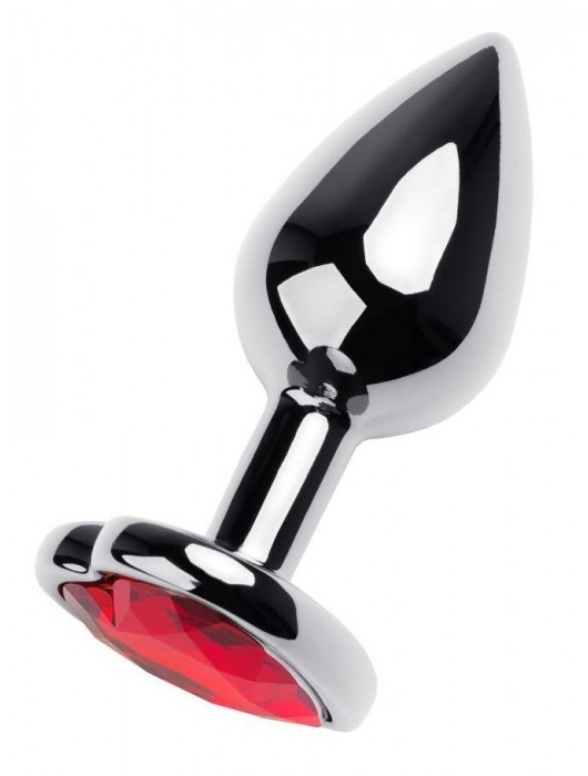 Серебристая коническая анальная пробка с красным кристаллом-сердечком - 7 см. - ToyFa - купить с доставкой в Долгопрудном