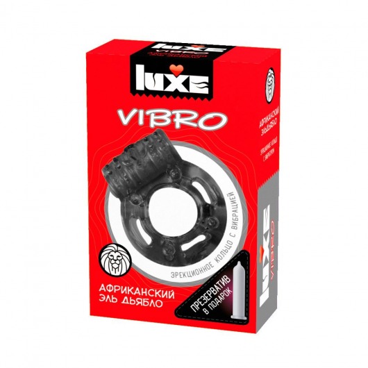 Чёрное эрекционное виброкольцо Luxe VIBRO  Африканский Эль Дьябло  + презерватив - Luxe - в Долгопрудном купить с доставкой