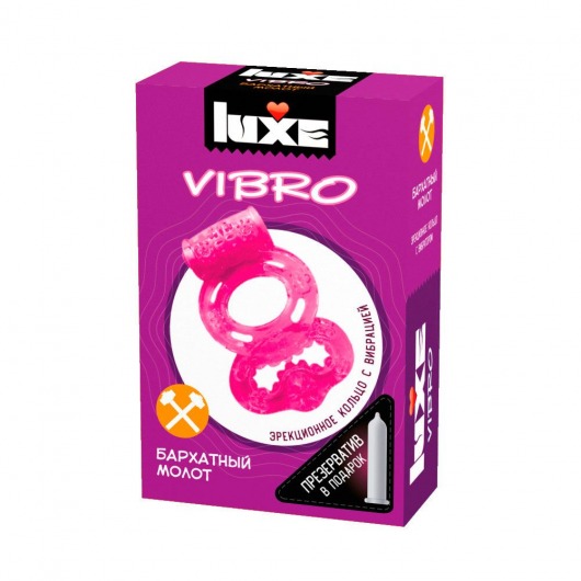 Розовое эрекционное виброкольцо Luxe VIBRO  Бархатный молот  + презерватив - Luxe - в Долгопрудном купить с доставкой
