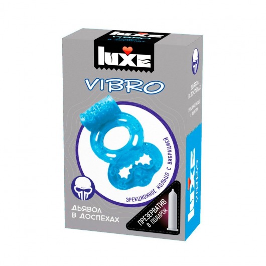 Голубое эрекционное виброкольцо Luxe VIBRO  Дьявол в доспехах  + презерватив - Luxe - в Долгопрудном купить с доставкой