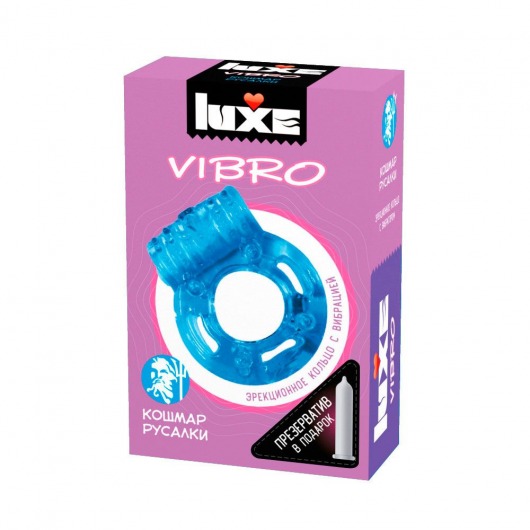 Голубое эрекционное виброкольцо Luxe VIBRO  Кошмар русалки  + презерватив - Luxe - в Долгопрудном купить с доставкой