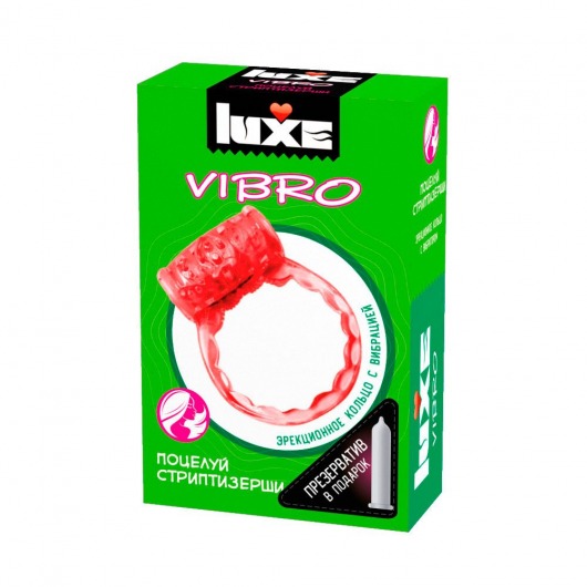 Розовое эрекционное виброкольцо Luxe VIBRO  Поцелуй стриптизёрши  + презерватив - Luxe - в Долгопрудном купить с доставкой