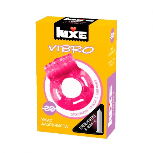Розовое эрекционное виброкольцо Luxe VIBRO  Ужас Альпиниста  + презерватив - Luxe - в Долгопрудном купить с доставкой