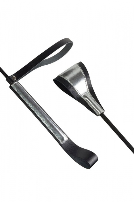 Чёрно-серебристый стек с хлопушкой из кожи - 62 см. - Sitabella - купить с доставкой в Долгопрудном