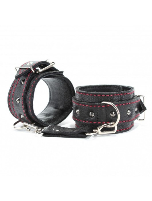 Черные оковы с шипами и контрастной строчкой - БДСМ Арсенал - купить с доставкой в Долгопрудном