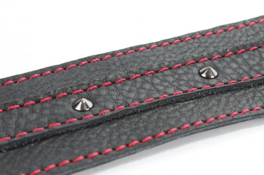 Черный ошейник из натуральной кожи с шипами и D-колечком - БДСМ Арсенал - купить с доставкой в Долгопрудном