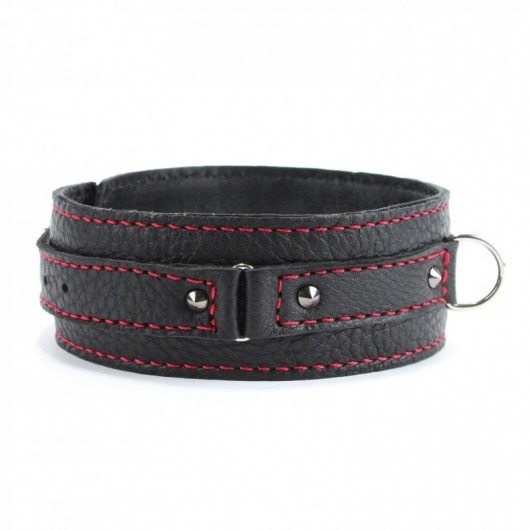 Черный ошейник из натуральной кожи с шипами и D-колечком - БДСМ Арсенал - купить с доставкой в Долгопрудном