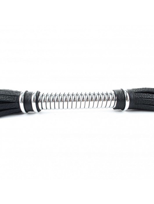 Черная длинная плеть с серебристой ручкой - 56 см. - БДСМ Арсенал - купить с доставкой в Долгопрудном