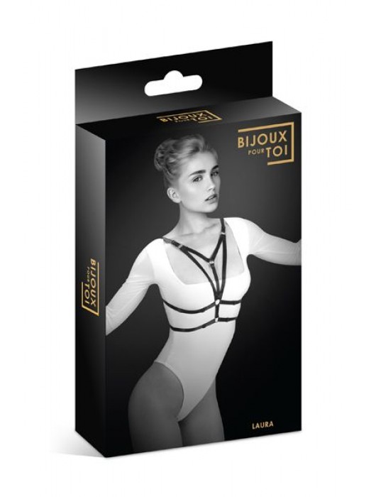 Черная упряжь на грудь Laura - Bijoux Pour Toi - купить с доставкой в Долгопрудном