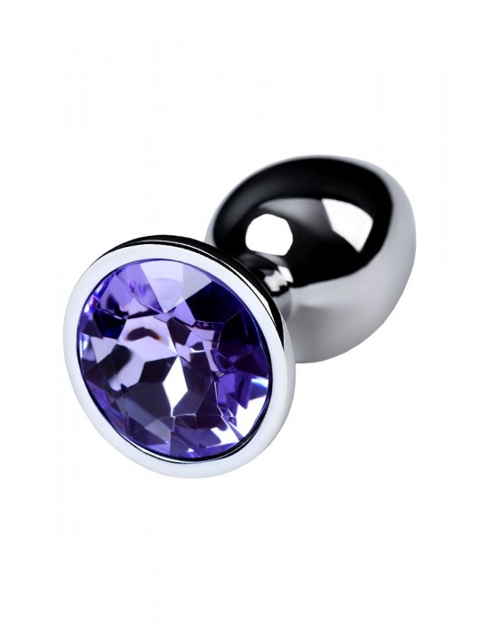 Серебристая конусовидная анальная пробка с фиолетовым кристаллом - 7 см. - ToyFa - купить с доставкой в Долгопрудном