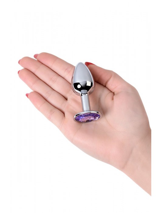 Серебристая конусовидная анальная пробка с фиолетовым кристаллом - 7 см. - ToyFa - купить с доставкой в Долгопрудном