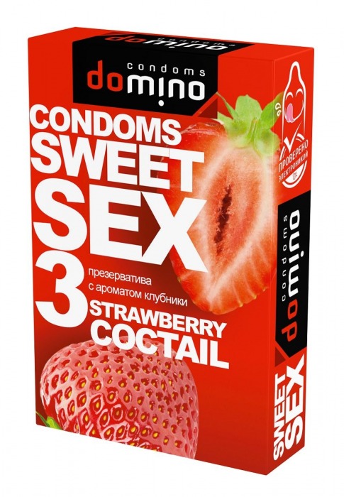 Презервативы для орального секса DOMINO Sweet Sex с ароматом клубничного коктейля  - 3 шт. - Domino - купить с доставкой в Долгопрудном