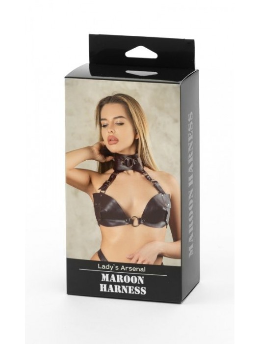 Бордовая сбруя из ошейника с лифом Ladys Arsenal - БДСМ Арсенал - купить с доставкой в Долгопрудном