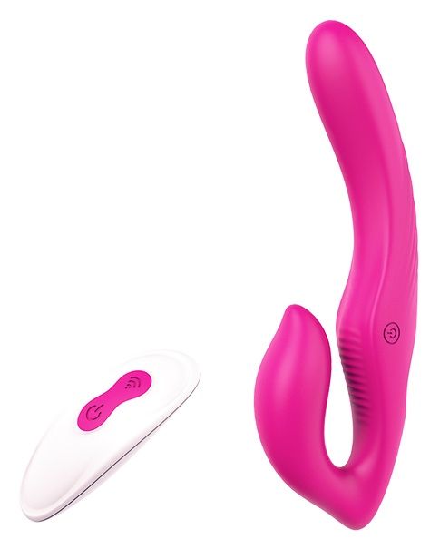 Ярко-розовый безремневой страпон REMOTE DOUBLE DIPPER - 22 см. - Dream Toys - купить с доставкой в Долгопрудном