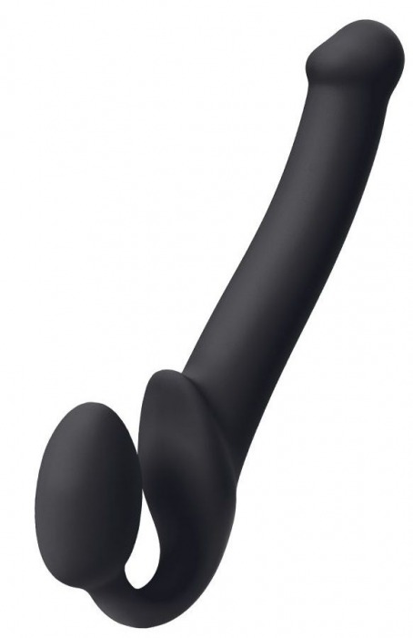 Черный безремневой страпон Silicone Bendable Strap-On M - Strap-on-me - купить с доставкой в Долгопрудном