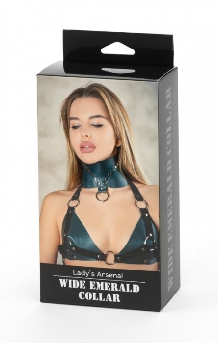 Изумрудный широкий ошейник Ladys Arsenal с заклепками - БДСМ Арсенал - купить с доставкой в Долгопрудном
