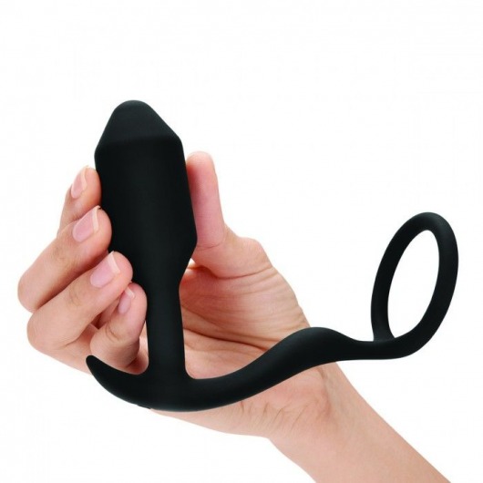 Черное эрекционное кольцо с анальным плагом Snug   Tug - b-Vibe - в Долгопрудном купить с доставкой