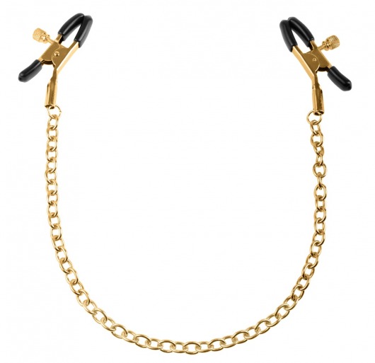 Чёрные с золотом зажимы на соски Gold Chain Nipple Clamps - Pipedream - купить с доставкой в Долгопрудном