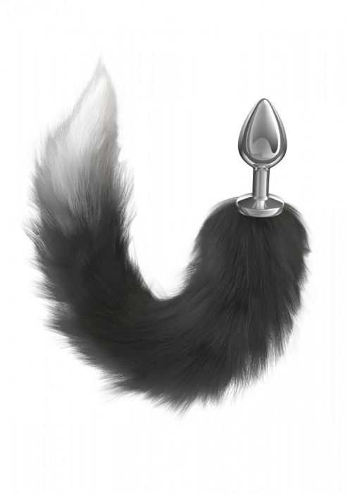 Серебристая анальная пробка с черным хвостом Starlit - Lola Games - купить с доставкой в Долгопрудном