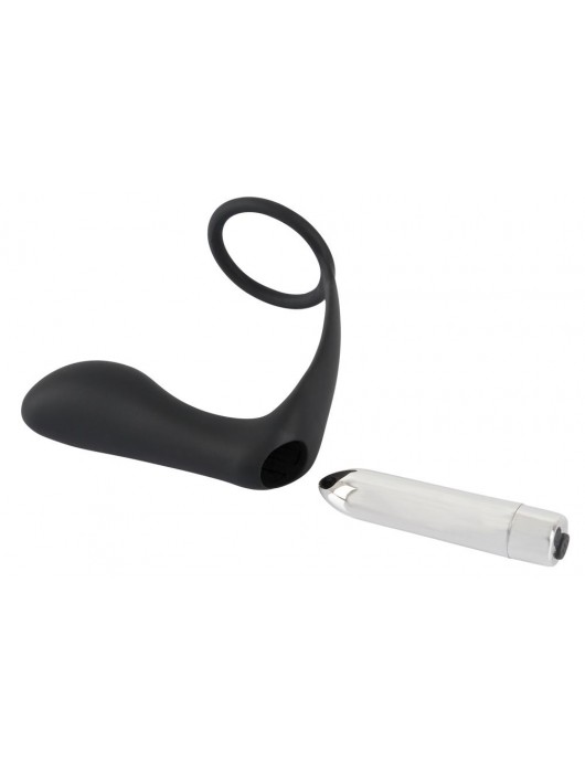 Черное эрекционное кольцо с анальной вибропробкой Vibrating Ring   Plug - Orion - в Долгопрудном купить с доставкой