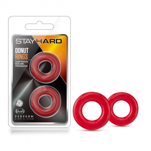 Набор из 2 красных эрекционных колец Stay Hard Donut Rings - Blush Novelties - в Долгопрудном купить с доставкой