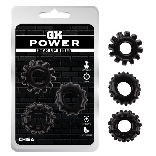 Набор из 3 черных эрекционных колец Gear Up Rings - Chisa - в Долгопрудном купить с доставкой