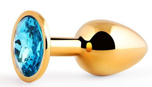 Золотистая анальная пробка с голубым стразом - 7,2 см. - Anal Jewelry Plug - купить с доставкой в Долгопрудном