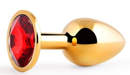 Золотистая анальная пробка с красным стразом - 7,2 см. - Anal Jewelry Plug - купить с доставкой в Долгопрудном