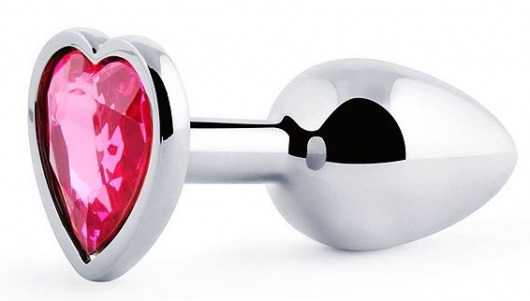 Серебристая анальная пробка с розовым кристаллом-сердечком - 7 см. - Anal Jewelry Plug - купить с доставкой в Долгопрудном