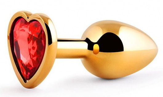 Золотистая анальная пробка с красным стразом-сердечком - 7 см. - Anal Jewelry Plug - купить с доставкой в Долгопрудном