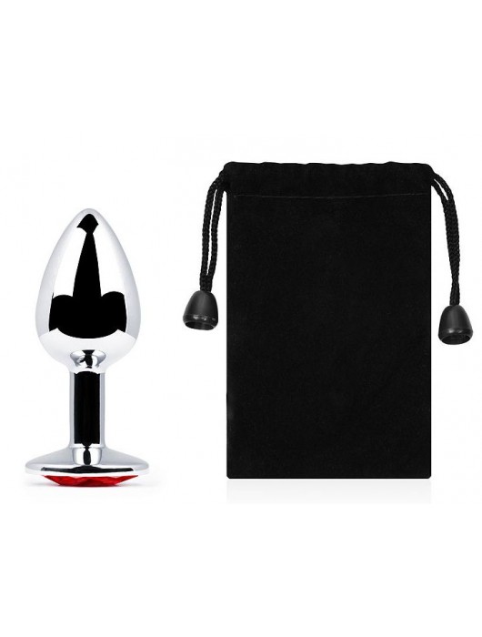 Серебристая анальная пробка с красным стразом - 7,2 см. - Anal Jewelry Plug - купить с доставкой в Долгопрудном