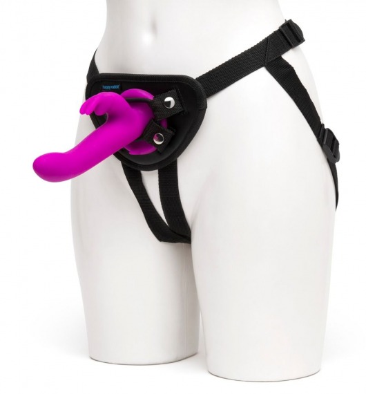 Лиловый страпон Rechargeable Vibrating Strap-On Harness Set - 17,6 см. - Happy Rabbit - купить с доставкой в Долгопрудном