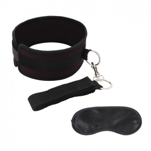 Черный ошейник с длинным поводком Collar and Leash Set - Lux Fetish - купить с доставкой в Долгопрудном