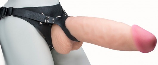 Телесный реалистичный фаллоимитатор на черных трусиках Real Big Strap-On - 34,5 см. - LOVETOY (А-Полимер) - купить с доставкой в Долгопрудном