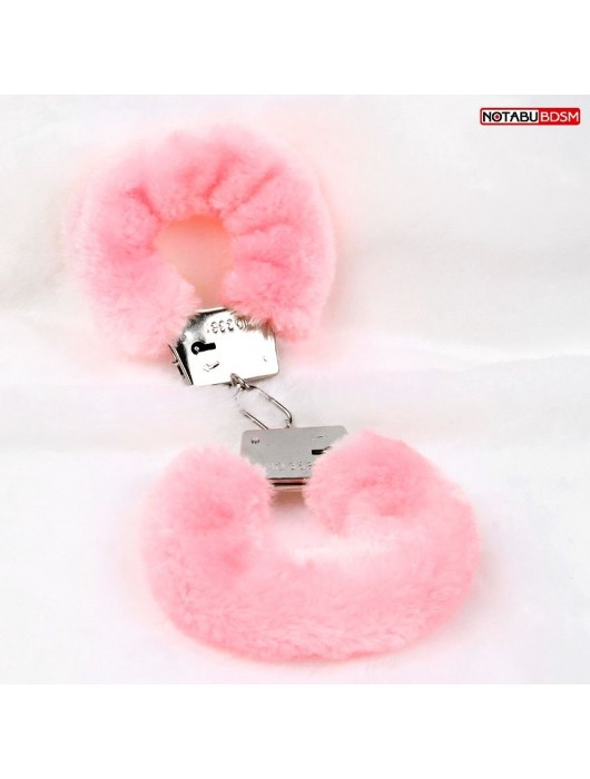 Металлические наручники с мягкой нежно-розовой опушкой - Notabu - купить с доставкой в Долгопрудном