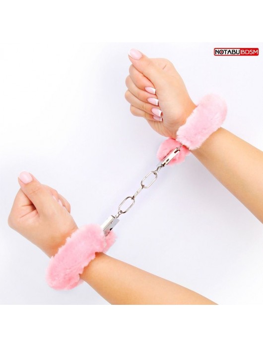 Металлические наручники с мягкой нежно-розовой опушкой - Notabu - купить с доставкой в Долгопрудном