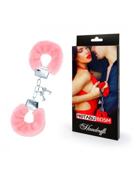 Металлические наручники с мягкой нежно-розовой опушкой - Notabu - купить с доставкой в Долгопрудном