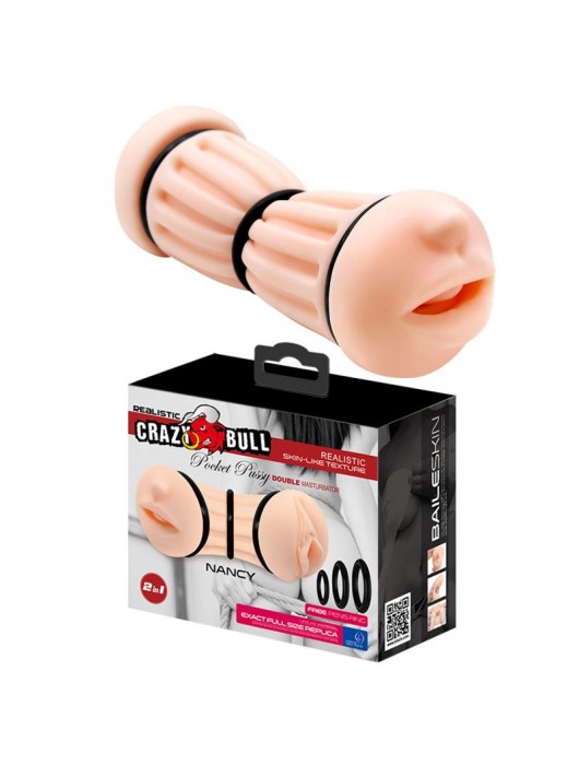 Телесный двусторонний мастурбатор Nancy - ротик и вагина - Baile - в Долгопрудном купить с доставкой