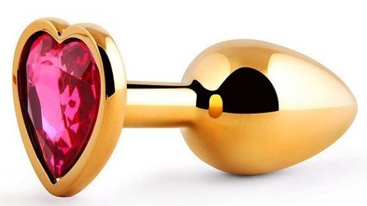 Золотистая анальная пробка с малиновым кристаллом-сердечком - 7 см. - Anal Jewelry Plug - купить с доставкой в Долгопрудном