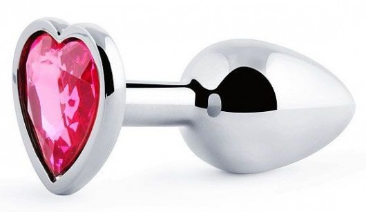 Серебристая анальная пробка с малиновым кристаллом-сердечком - 7 см. - Anal Jewelry Plug - купить с доставкой в Долгопрудном