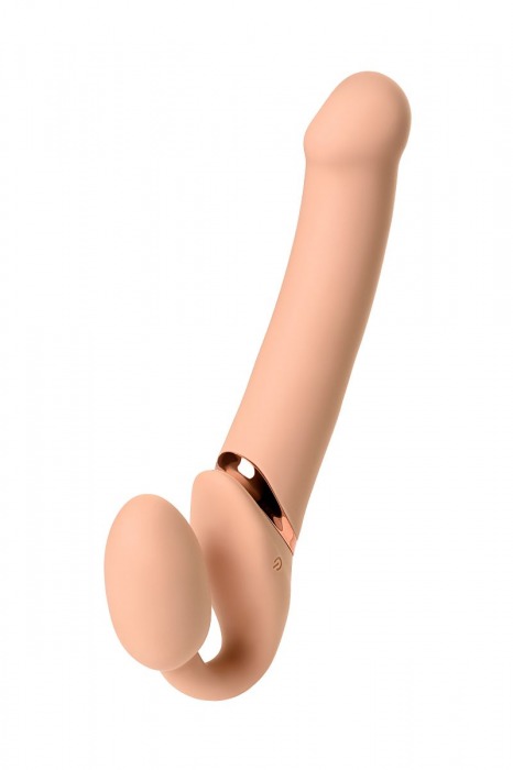 Телесный безремневой вибрострапон Vibrating Bendable Strap-On L - Strap-on-me - купить с доставкой в Долгопрудном