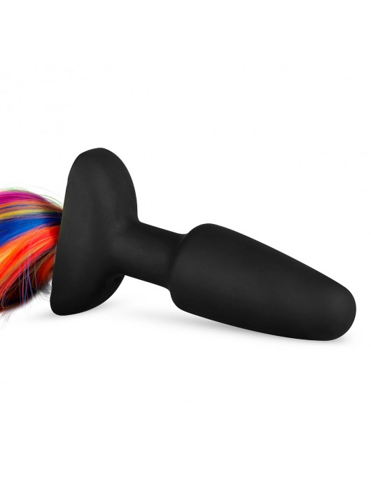 Черная анальная пробка с радужным хвостом Butt Plug With Tail - Easy toys