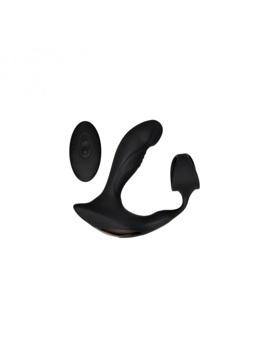 Черный вибромассажер простаты с эрекционным кольцом Strapped   Tapped - Zero Tolerance - в Долгопрудном купить с доставкой