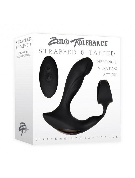 Черный вибромассажер простаты с эрекционным кольцом Strapped   Tapped - Zero Tolerance - в Долгопрудном купить с доставкой