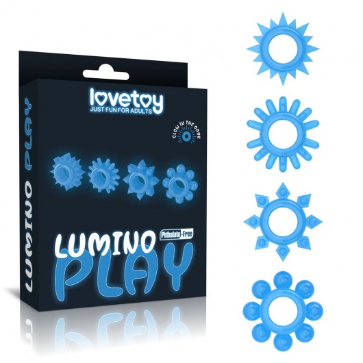 Набор из 4 голубых, светящихся в темноте эрекционных колец Lumino Play - Lovetoy - в Долгопрудном купить с доставкой