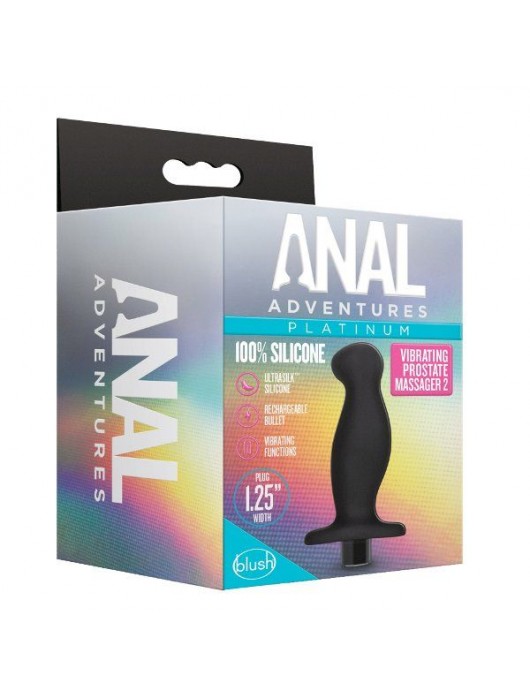 Черный анальный вибромассажёр Silicone Vibrating Prostate Massager 02 - 10,8 см. - Blush Novelties - в Долгопрудном купить с доставкой